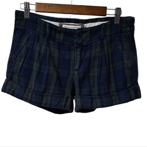 Abercrombie & Fitch | Y2K Blue & Green Plaid Cotton Shorts with Cuffed Hems